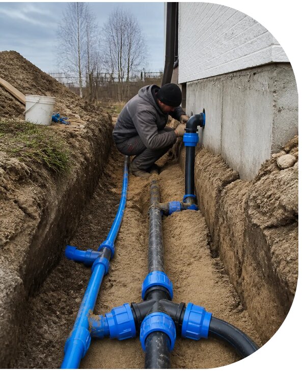 Монтаж наружного водопровода на участке под ключ в Аксае